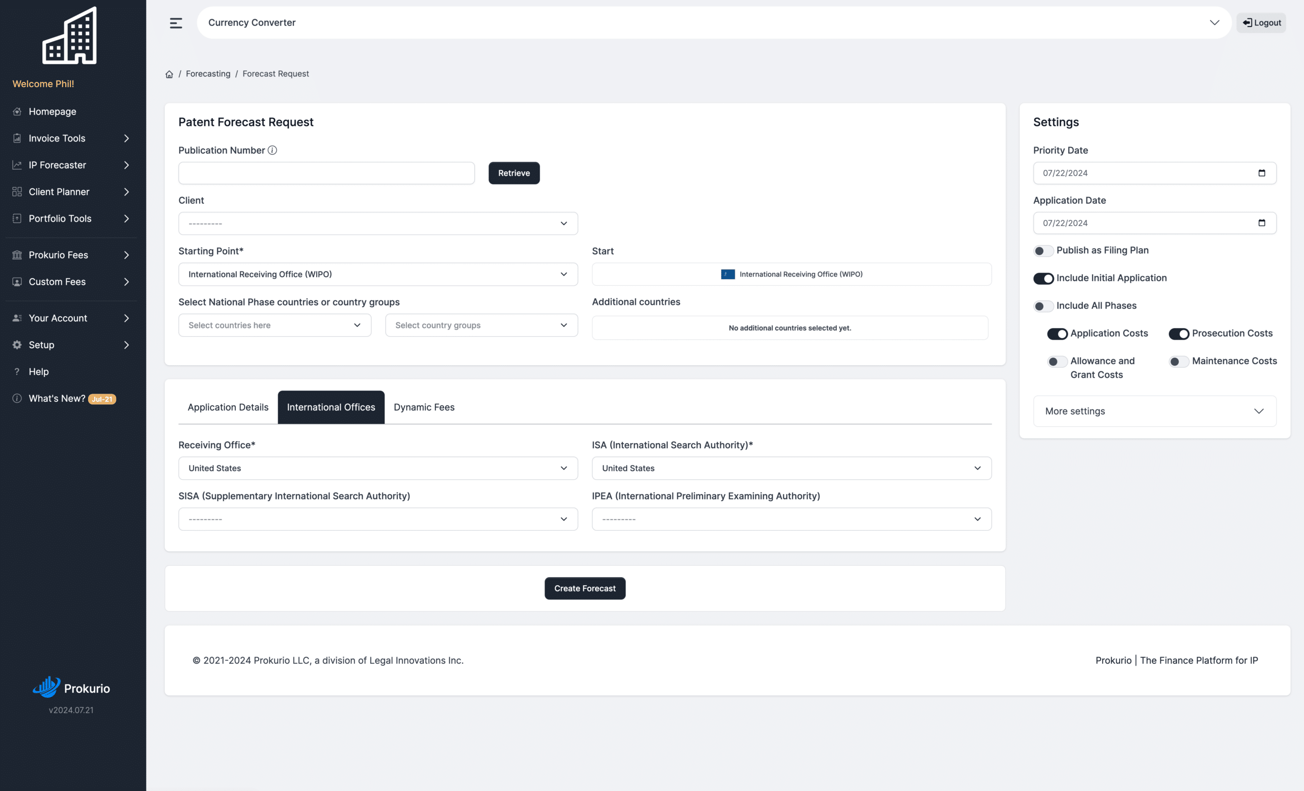 ip estimator international offices tab